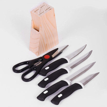 Kitchen Knife Set with Wooden Block and Scissors (5 pcs, Black)